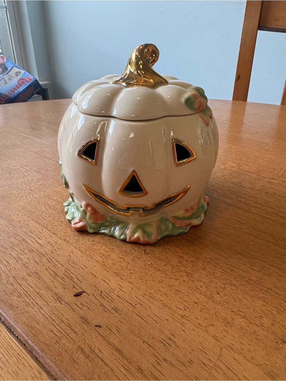 Lenox Cream and Gold Porcelain Jack-O'-Lantern Candy Jar